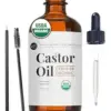 Kate Blanc Cosmetics Castor Oil Organic (2oz), 100% Pure, Cold Pressed, Hexane Free. Natural Oil for Hair, Eyelashes, Eyebrows. Skin Moisturizer with Starter Kit